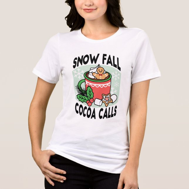 Camiseta Quente quente com a queda de neve chamada de cacau (Frente)