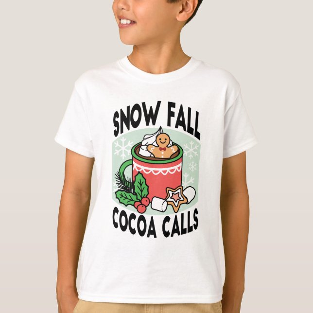 Camiseta Quente quente com a queda de neve chamada de cacau (Frente)