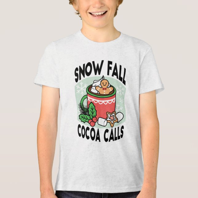 Camiseta Quente quente com a queda de neve chamada de cacau (Frente)