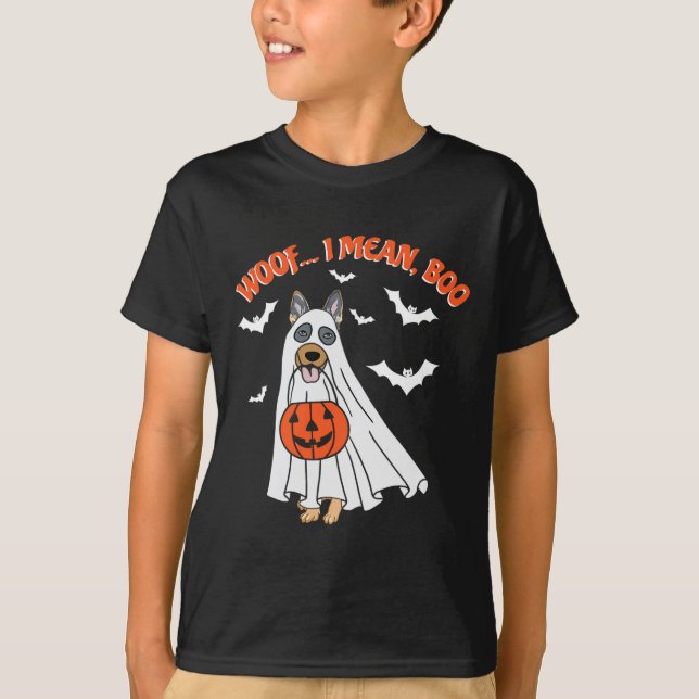 Camiseta Quer Dizer Boo Engraçado Cachorro Fantasma Pumpkin (Frente)