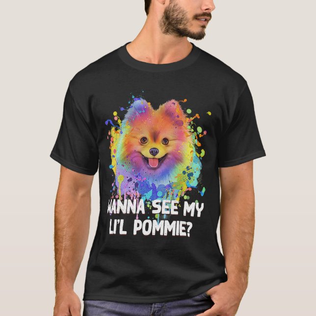 Camiseta Quer Ver Meu Lil Pommie Engraçado Pomeraniano Humo (Frente)