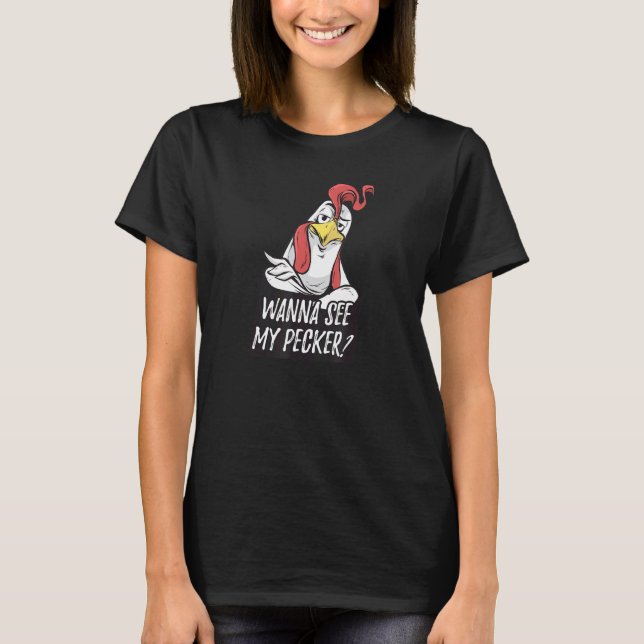 Camiseta Quer ver meu pinto u2013 Fazendeiro de frango engr (Frente)