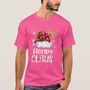 Camiseta Querida Claus Santa Hat Família de Natal Light Xma