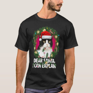 Camiseta Querido Papai Noel Gato Preto Branco Malvado Natal