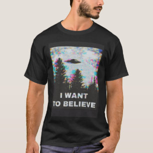 Camiseta Quero acreditar em Aliens e OVNIs frente e trás