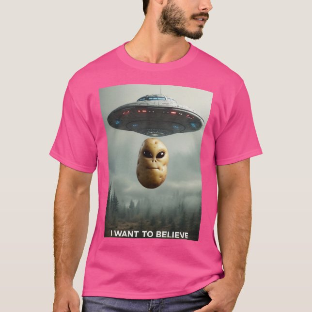 Camiseta QUERO ACREDITAR EM PotatosArentReal (Frente)