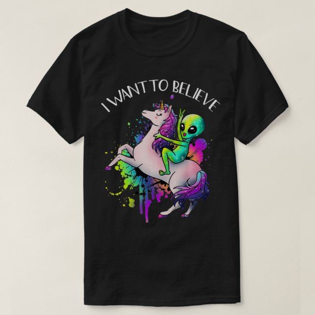 Camiseta Quero Acreditar Na Alienígena Do Unicórnio Etrater (Frente do Design)