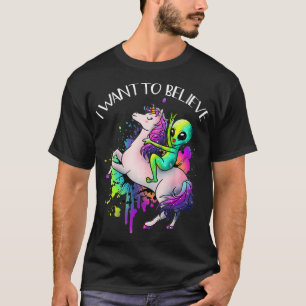 Camiseta Quero Acreditar Na Alienígena Do Unicórnio Etrater