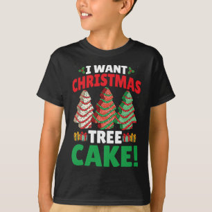 Camiseta Quero Bolo De Árvore De Natal Engraçado Ao Longo D