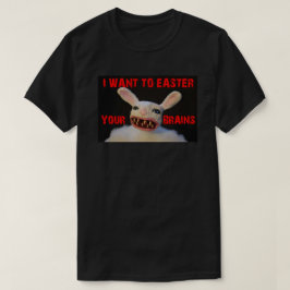 CAMISETA QUERO PÁSCOA SEUS CÉREBROS ZOMBIE BUNNY