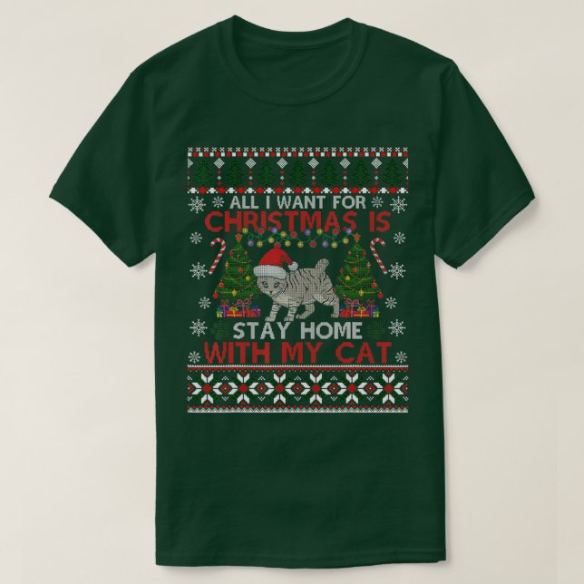 Camiseta Quero Que O Natal Fique Em Casa Com Meu Gato Feio (Frente do Design)