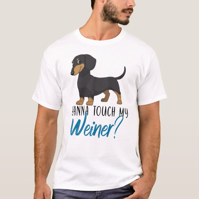 Camiseta Quero tocar no meu dachshund (Frente)