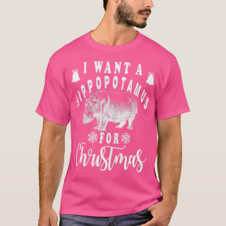 Camiseta Quero um Hippopotamus para o Natal Engraçado Hippo