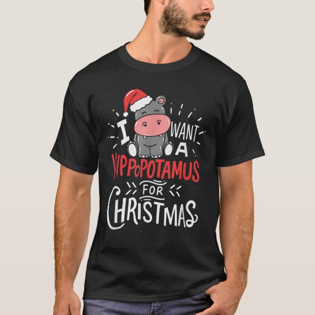 Camiseta Quero Um Hippopotamus Para O Natal Hippo (Frente)