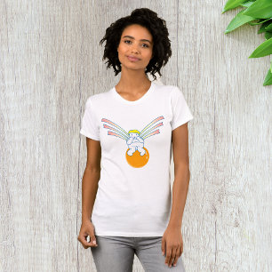 Camiseta Querubim Anjo Sentado em Esfera Laranja