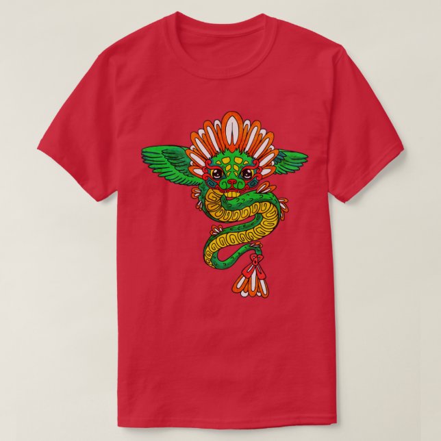 Camiseta Quetzalcoatl Aztec Serpentes Com Penas Mayanas Tol (Frente do Design)