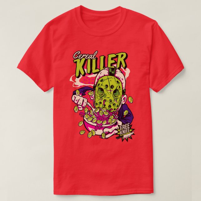 Camiseta Quic Cereal Killer Cereal Box Engraçado Horror (Frente do Design)