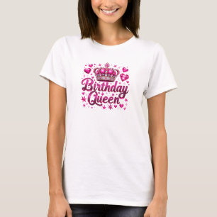 Camiseta Quic glamour hot rosa brilhando coroa aniversário