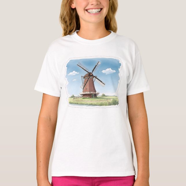Camiseta Quiet Windmill in the Fields – Soft Watercolor Lan (Frente)