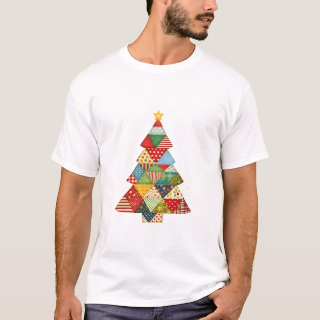 Camiseta Quilt Christmas Tree Festive Quilt Lovers  (Frente)