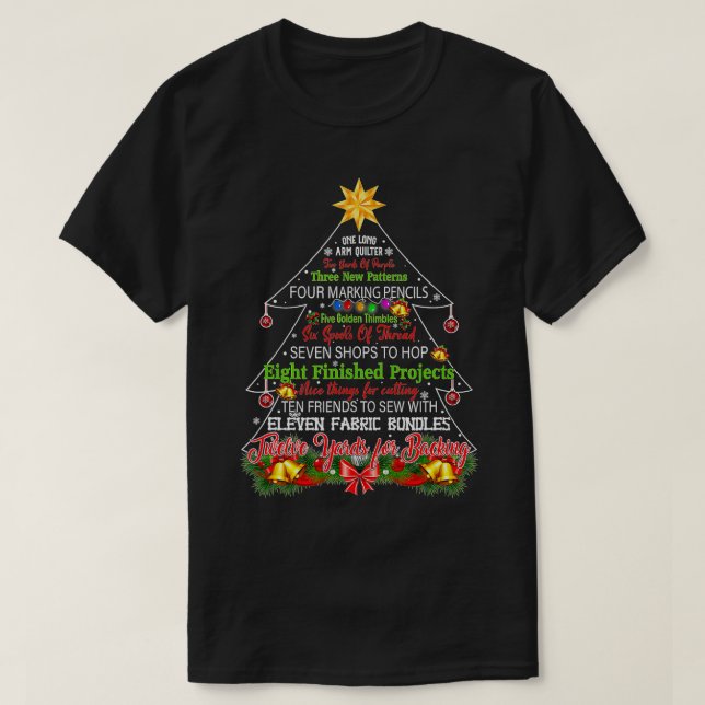 Camiseta Quiltro de Braço Longo da Árvore de Natal 1 (Frente do Design)