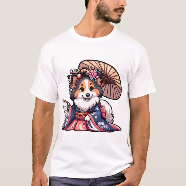 Camiseta Quimono de Cachorro Shetland Sheepdog   (Frente)