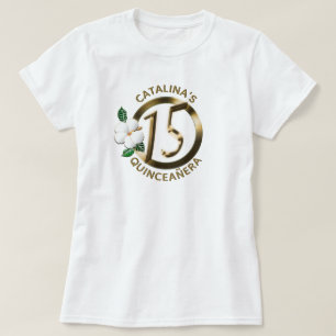Camiseta Quinceanera 15 Aniversário Dourado Faux Metálico