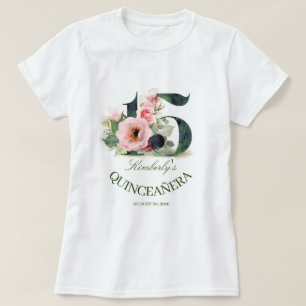 Camiseta Quinceanera 15 Festa de aniversário Floral