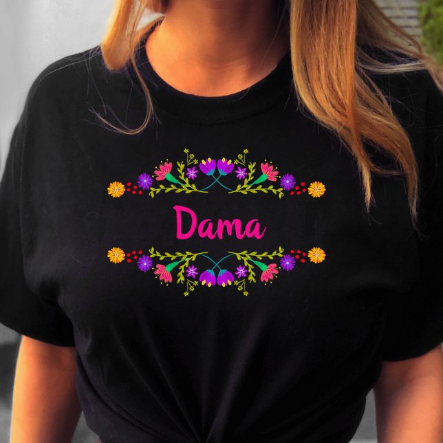 Camiseta Quinceanera Dama Mexicano Fiesta Black Birthday (Quinceanera tee for your Dama from my Mexican Fiesta Floral collection)