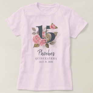 Camiseta Quinceanera Rustic Floral 15 Aniversário Combinaçã