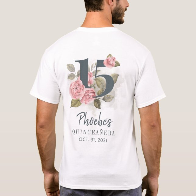 Camiseta Quinceanera Rustic Floral 15 Birthday (Verso)