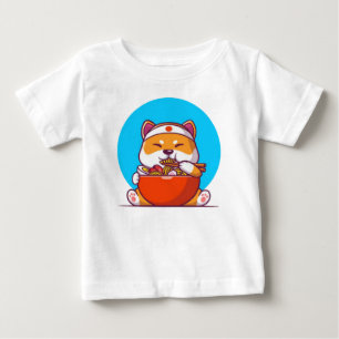 Camiseta Quinto desenho animado de Shiba Inu Comendo Ramen