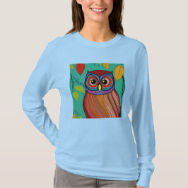 Camiseta Quirky Colorful Folk Art Abstrato Owl