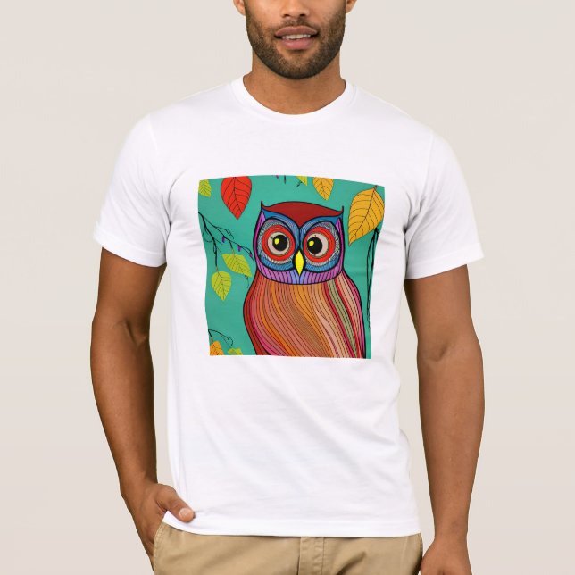 Camiseta Quirky Colorful Folk Art Abstrato Owl (Frente)