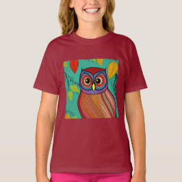 Camiseta Quirky Colorful Folk Art Abstrato Owl