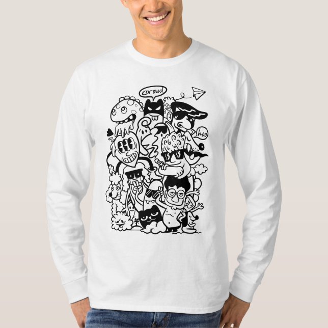 Camiseta Quirky Personagem de desenho animado Crowd (Frente)