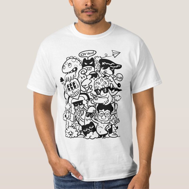 Camiseta Quirky Personagem de desenho animado Crowd (Frente)