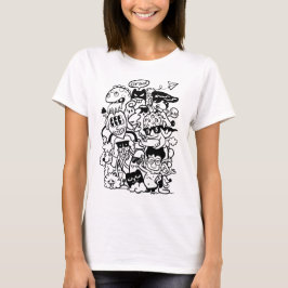 Camiseta Quirky Personagem de desenho animado Crowd