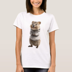 Camiseta Quokka Adorável Vestindo um Capuz Cinza Claro