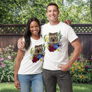 Camiseta Quokka Feliz Austrália Floral Azul