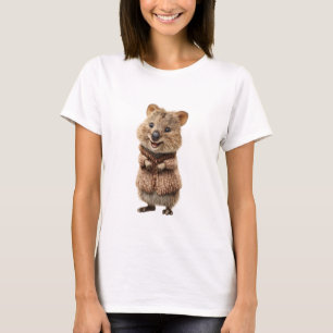 Camiseta Quokka Sorridente Adorável em Cardigan de Tricô Ma