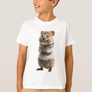 Camiseta Quokka Sorridente com Moletom Cinza Infantil
