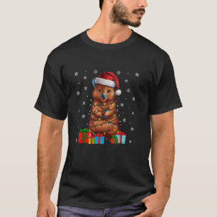 Camiseta Quokka Ugly Xmas Lights Santa Hat Quokka Natal
