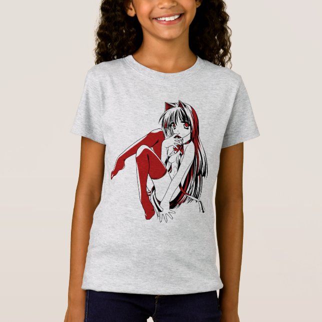 Camiseta R & B Manga, Neko Catgirl Furry Loli Anime (Frente)