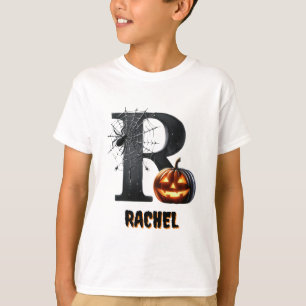 Camiseta R Inicial Doce ou Travessura Halloween Fofo