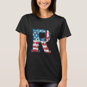 Camiseta R - Letra Monograma Inicial Alfabeto Patriótico Am