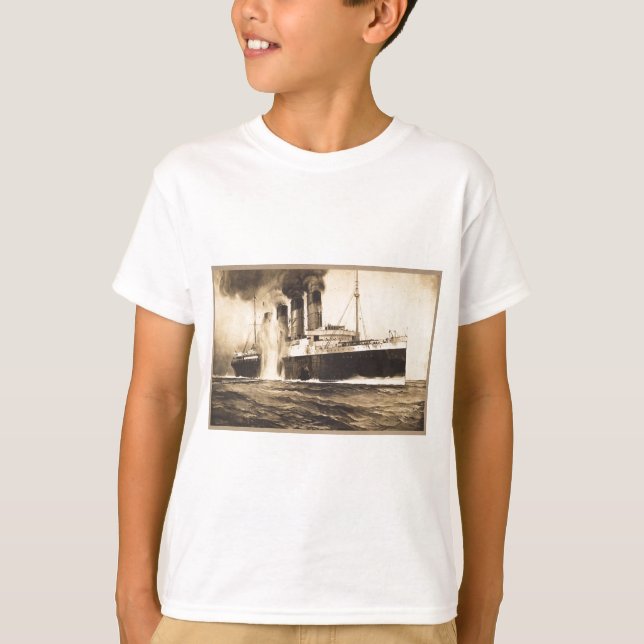 Camiseta R.M.S. Lusitania batido por torpedos fora da (Frente)