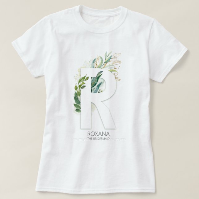 Camiseta R Monograma Verde Dourado Deixa Elegante (Frente do Design)