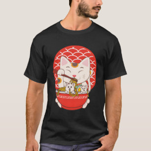Camiseta Ra Kawaii Anime Gato Comendo Noodles