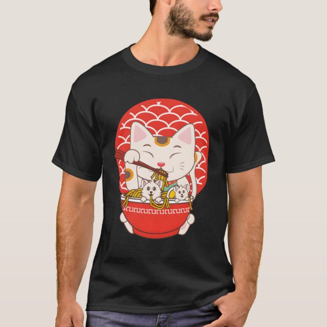 Camiseta Ra Kawaii Anime Gato Comendo Noodles (Frente)
